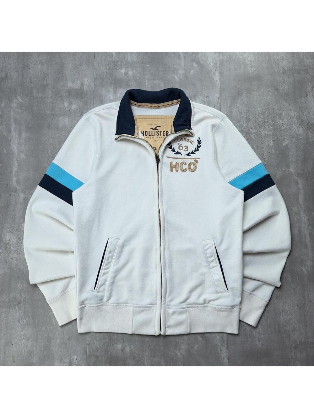 Y2K White Hollister Surf Grunge Zip Up Fleece Jacket